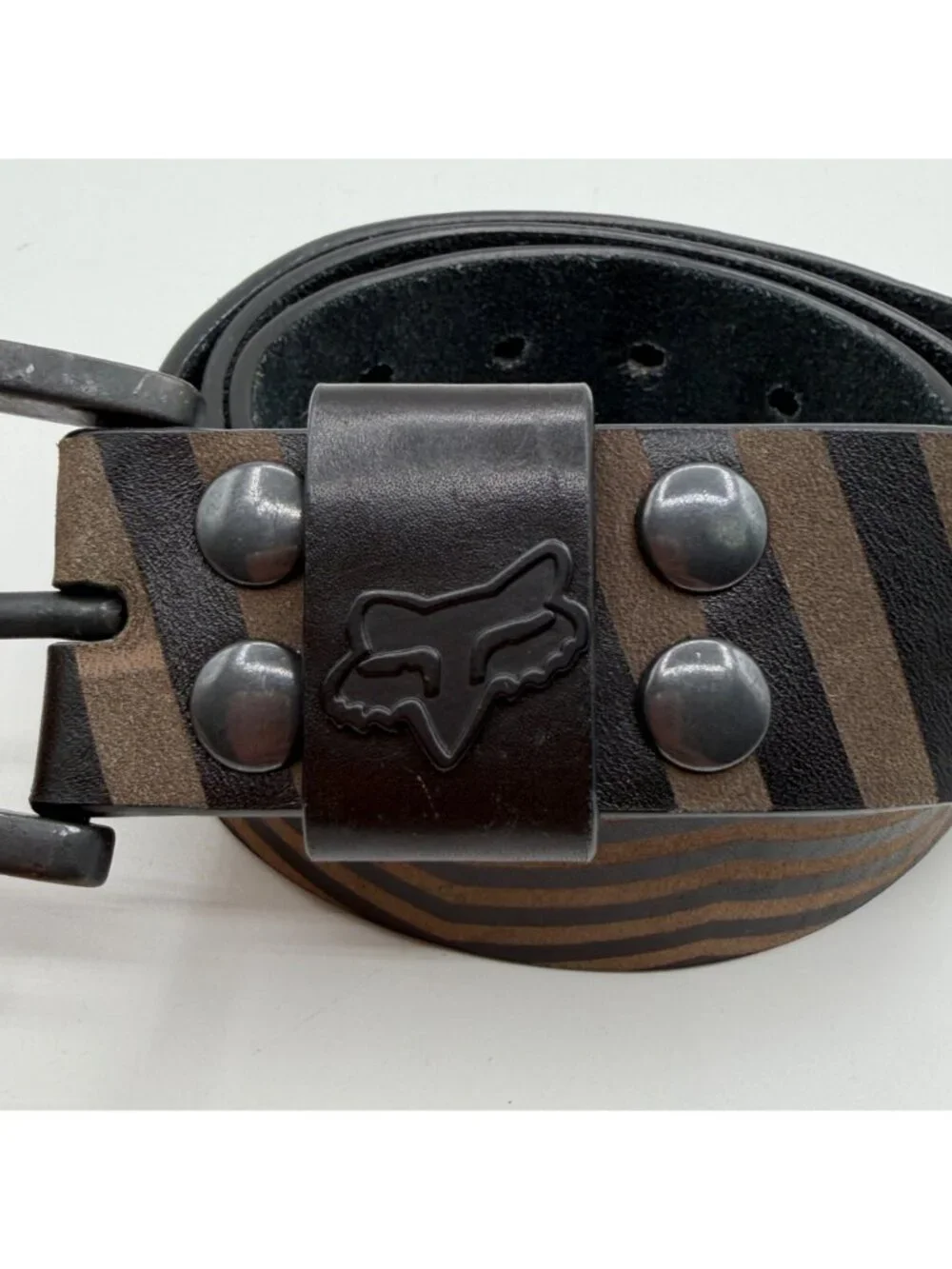 Fox Racing Brown & Black Mixed Stripe Genuine Leather Belt